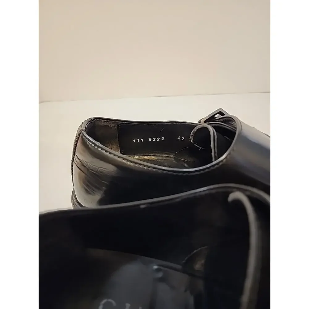 GUCCI Men’s Black Leather Double Monkstrap Oxfords Shoes Size 8.5 E Wide